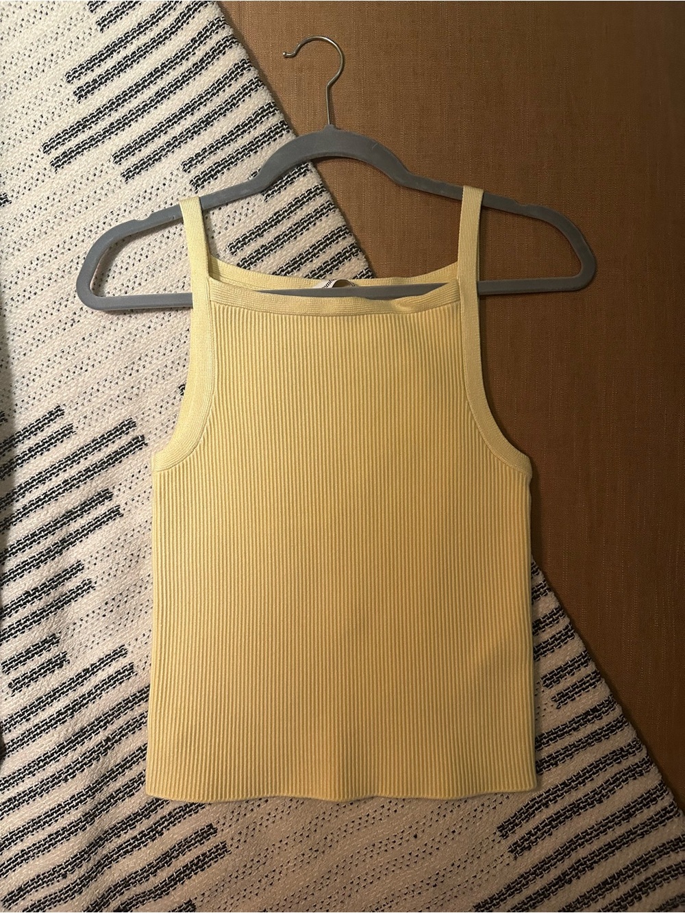 Abercrombie Yellow Ribbed Square-Neck Tank Top - Women's Casual Knit